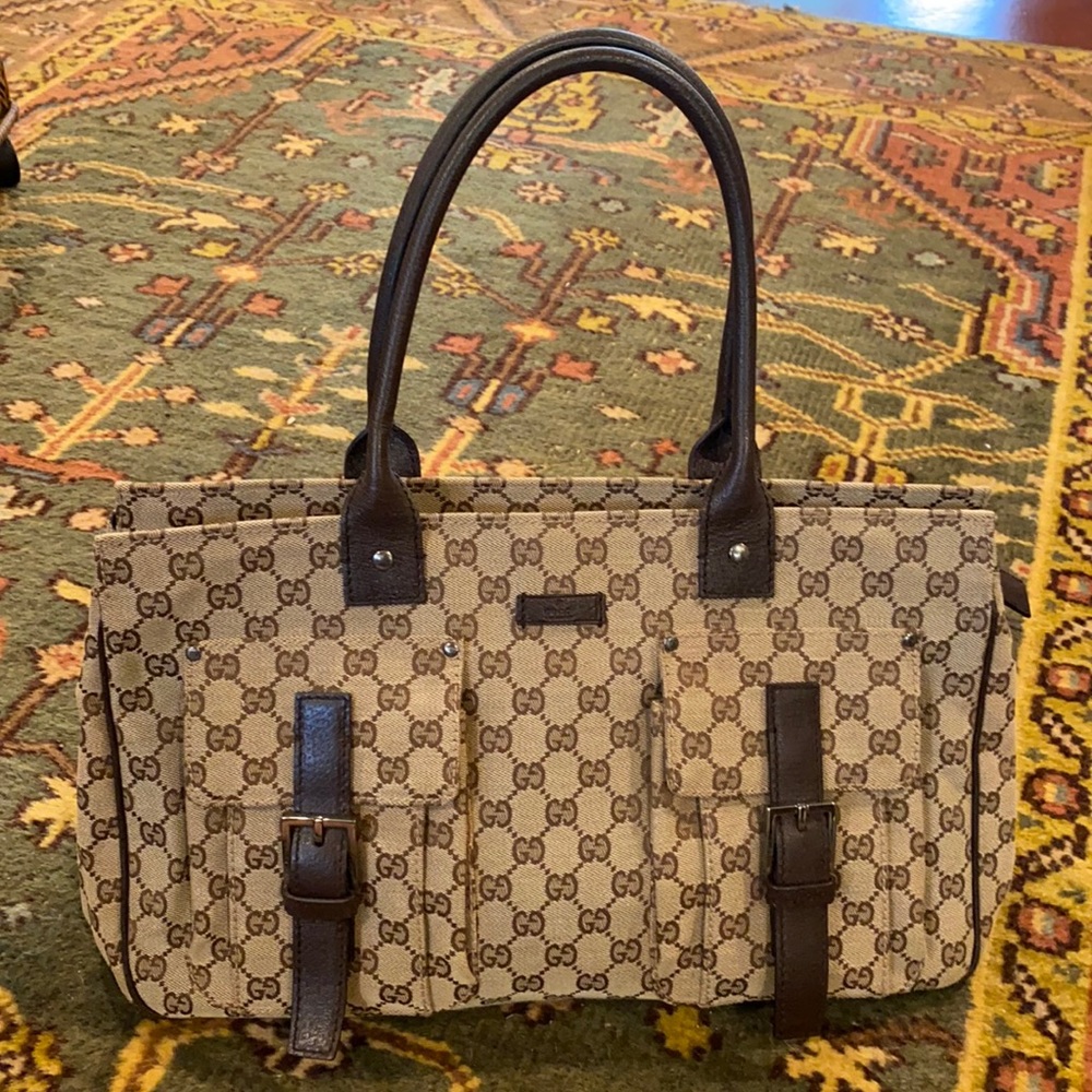Gucci Beige Brown GG Canvas Satchel
